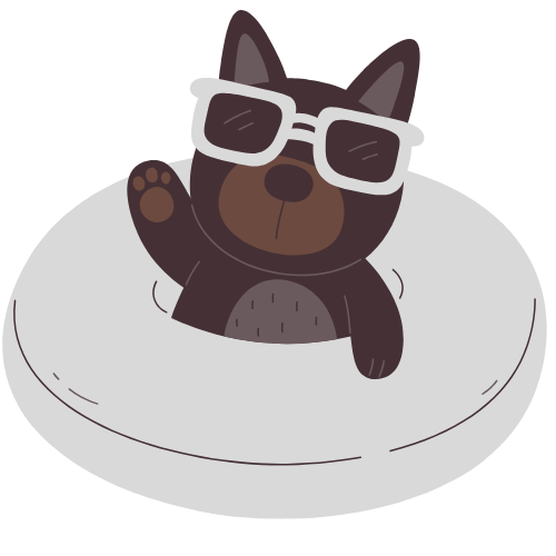 a brown bear with an inflatable swimming ring and a a pair of sun glasses