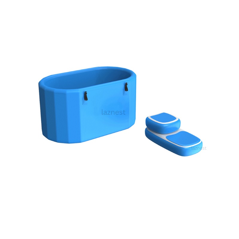 blue ice bath tub with 2 foot steps