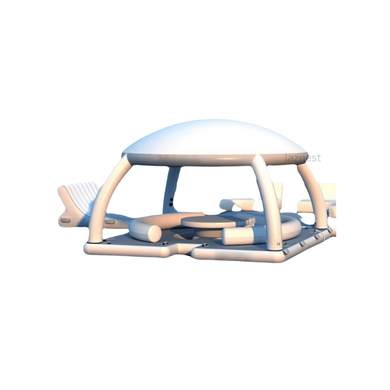 drop stitch inflatable floating dock with canopy and desks