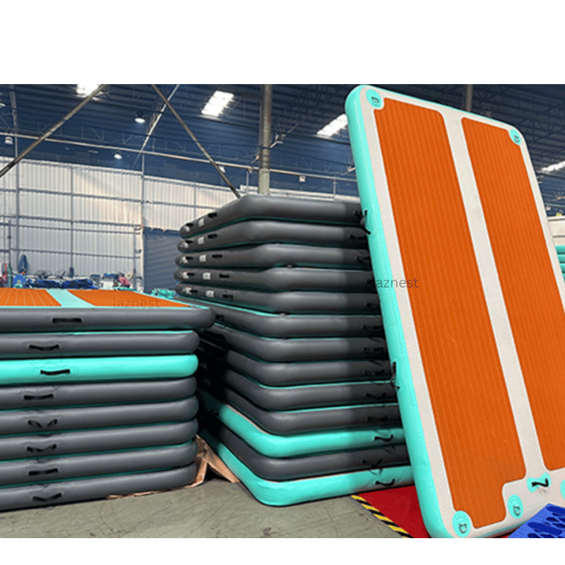 drop stitch material -piles of inflatable floating docks in a Chinese factory
