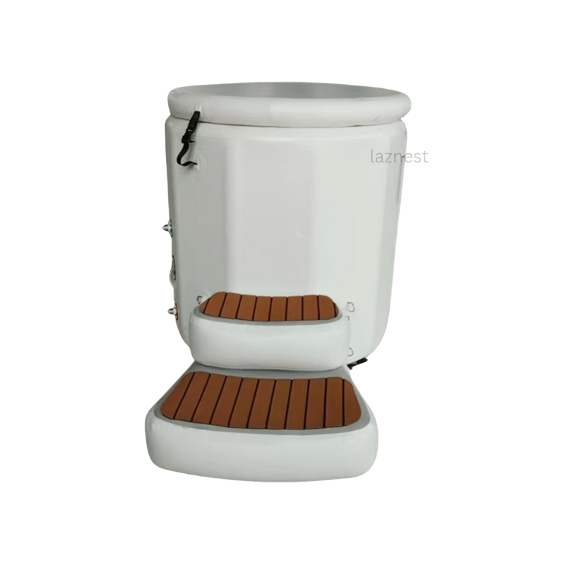 white ice bath tub made from drop stitch material-with foot steps